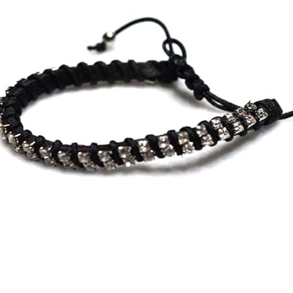 Retro Chic Braided Rhinestone Adj. 5"+ Goth Punk Rave Bracelet